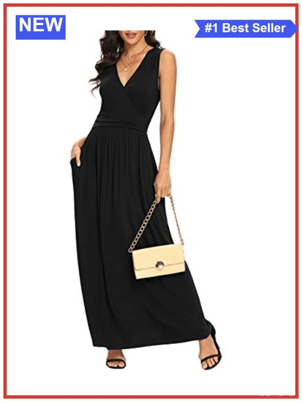 Sleeveless Deep V Neck Loose Plain Long Maxi Casual Dress with Pockets